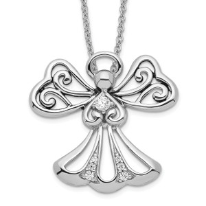 Sentimental Expressions Sterling Silver Rhodium-plated Cubic Zirconia Angel of Kindness 18in Angel Necklace