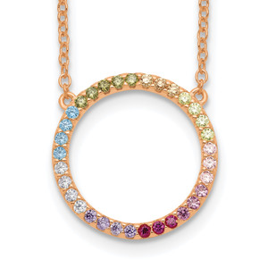 Prizma Sterling Silver Rose-tone 14K Flash Rose Gold-plated 16 inch Colorful Cubic Zirconia Open Circle Necklace with 2 inch Extender