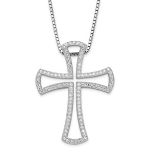 Sterling Silver Rhodium-Plated Cubic Zirconia Brilliant Embers Cross Necklace