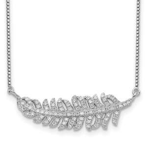 Sterling Silver Rhodium-plated with Cubic Zirconia Leaf Necklace