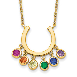 Prizma Sterling Silver Gold-tone 14K Flash Gold-plated 16 inch Colorful Cubic Zirconia Horseshoe Necklace with 2 inch Extender