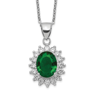 Cheryl M Sterling Silver Rhodium-plated Brilliant-cut Green Glass and Brilliant-cut White Cubic Zirconia Oval 18.25 Inch Necklace