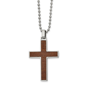 Stainless Steel Polished with Carbon Fiber & Wood Inlay Reversible Necklace