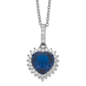 Cheryl M Sterling Silver Rhodium-plated 100 Facet Lab Created Dark Blue Spinel and Brilliant-cut White Cubic Zirconia Heart Halo 18 Inch Necklace