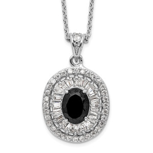 Sterling Silver Rhodium-plated Black & Clear Cubic Zirconia Necklace