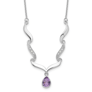 Sterling Silver Rhodium-plated with Amethyst & White Topaz with 2in. ext. Necklac