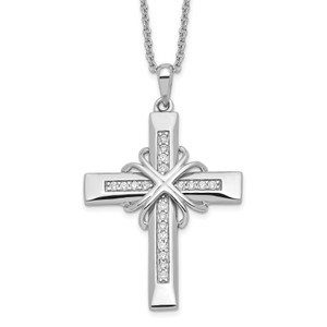 Sentimental Expressions Sterling Silver Rhodium-plated Cubic Zirconia Steadfast Love 18in Cross Necklace