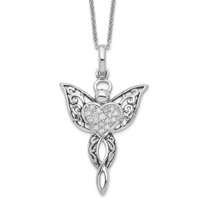 Sentimental Expressions Sterling Silver Rhodium-plated Cubic Zirconia Antiqued Angel of Blessing 18in Necklace