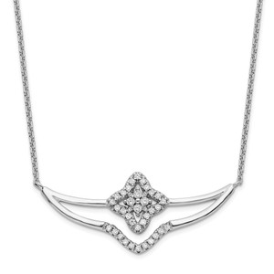 Sterling Silver Rhodium-plated Polished Cubic Zirconia Fancy Necklace