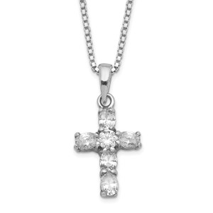 Sterling Silver Rhodium-plated Cubic Zirconia Cross on 16 Box Chain Necklace