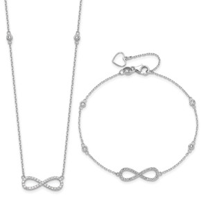 Sterling Silver RH-plate Cubic Zirconia Infinity Bracelet and Necklace Set