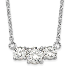 Sterling Silver Rhodium-plated Cubic Zirconia 3-Stone with 1in ext. Necklace