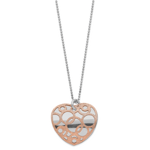 Sterling Silver Rhodium-plated & Rose-tone Heart Necklace