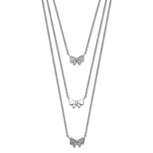 Sterling Silver Rhodium-plated Three Strand Cubic Zirconia Bow with  2in ext. Necklace