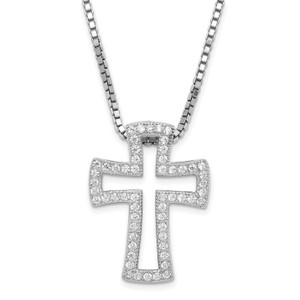 Sterling Silver Rhod-Plated Cubic Zirconia Brilliant Embers Cross with  2in ext Necklace