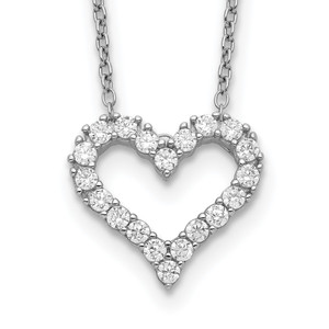 Sterling Silver Rhodium-plated Cubic Zirconia Open Heart 16 inch Necklace with 2 inch extension