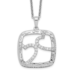 Sentimental Expressions Sterling Silver Rhodium-plated Antiqued Cubic Zirconia Sisters By Chance 18in Hearts Necklace
