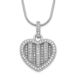 Sterling Silver & Cubic Zirconia Brilliant Embers Polished Heart Necklace