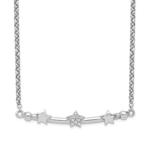 Sterling Silver Rhodium-plated Cubic Zirconia 3-Star Bar with 1.5in ext. Necklace