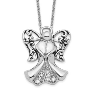 Sentimental Expressions Sterling Silver Rhodium-plated Cubic Zirconia Antiqued Angel of Strength 18in Necklace