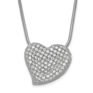 Sterling Silver Rhodium-Plated Cubic Zirconia Brilliant Embers Polished Heart Necklace