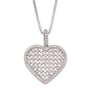 Sterling Silver Brilliant Embers Pink Cubic Zirconia Heart with  2in ext Necklace