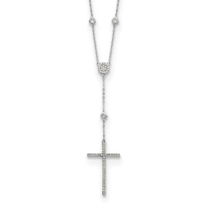 Sterling Silver Rhodium-plated Cubic Zirconia Cross Drop Necklace