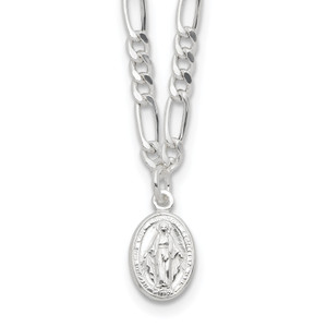 Sterling Silver RH-plated Miraculous Medal Link 16in with 2in ext. Necklace