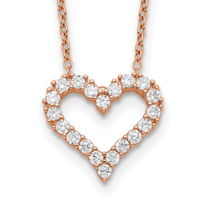 Sterling Silver Rose-tone Cubic Zirconia Heart with  2in ext. Necklace