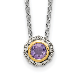 Shey Couture Sterling Silver Antiqued with 14K Accent 18 Inch Antiqued Round Bezel Pink Quartz Necklace