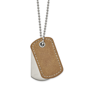 Chisel Stainless Steel Brushed and Polished with Tan Leather 2 Piece Dog Tags on a 22 inch Ball Chain Necklace