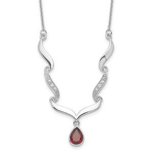 Sterling Silver Rhodium-plated with Garnet & White Topaz with 2in. ext. Necklace