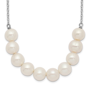 Sterling Silver Rhodium-plated 6-7mm White Near Round FWC Pearl Necklace