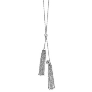 Leslie's Sterling Silver RH-plat Polished Adjustable Tassel Necklace