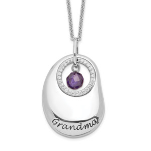 Sentimental Expressions Sterling Silver Rhodium-plated Antiqued Cubic Zirconia For You Grandma 18in. Necklace