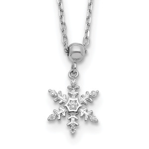 Sterling Silver RH-plated Polished Cubic Zirconia Snowflake with 2in Ext. Necklace