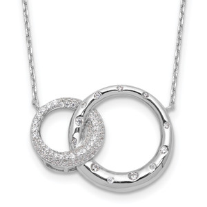 Sterling Silver Rh-plated Cubic Zirconia Interlocking Circles with 1.75in ext Necklace