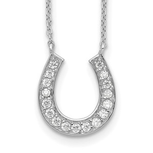 Sterling Silver Rhodium-plated 16in with 2in ext Cubic Zirconia Horseshoe Necklace