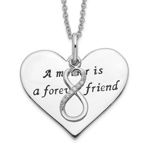 Sentimental Expressions Sterling Silver Rhodium-plated Antiqued Cubic Zirconia A Mother Is A Forever Friend 18in Necklace