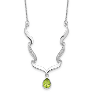 Sterling Silver RH Plated Peridot and White Topaz with 2in. Ext Necklace