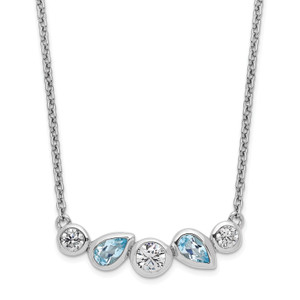 Sterling Silver RH-plate Sky Blue Topaz White Cubic Zirconia 16.5in with 1in ext Necklace