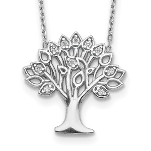 Sterling Silver Rhodium-plated Cubic Zirconia Tree with  2in ext. Necklace