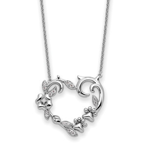 Sentimental Expressions Sterling Silver Rhodium-plated Cubic Zirconia My Special Pet Heart 18in Necklace