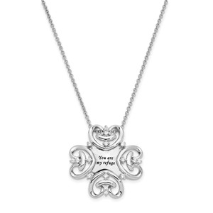 Sentimental Expressions Sterling Silver Rhodium-plated Cubic Zirconia Antiqued You Are My Refuge 18in. Necklace