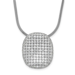 Sterling Silver Rhodium-Plated Cubic Zirconia Brilliant Embers Pave Oval Necklace