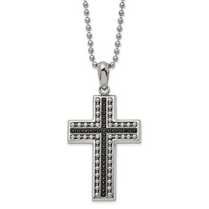 Chisel Stainless Steel Polished with Black Cubic Zirconia Cross Pendant on a 22 inch Ball Chain Necklace