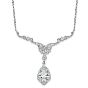 Sterling Silver Rhod-plated Cubic Zirconia & White Cr Sapphire with 2.25 in ext. Necklace