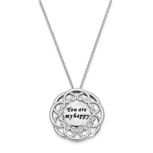 Sterling Silver Cubic Zirconia Antiqued You Are My Happy 18in. Necklace