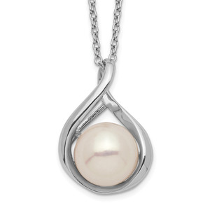 Sterling Silver Rhod-plat 9-10mm White FWC Pearl Necklace