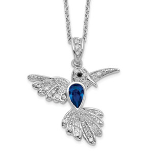 Cheryl M Sterling Silver Rhodium-plated Brilliant-cut Lab Created Dark Blue Spinel and Brilliant-cut White Cubic Zirconia Hummingbird 18 Inch Necklace
